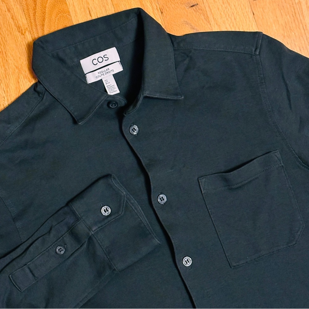 COS Mens Small Espresso Full Placket Long Sleeve Button Up Jersey Cotton Shirt
